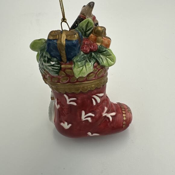 Lot of 2 Fitz & Floyd Christmas Ornament Stocking Horse 2002 & Teddy Wagon 1992 - Picture 4 of 12